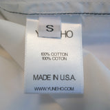 Yune Ho Button Down Shirt White Topstitched Cotton Size Small Long Sleeve Top