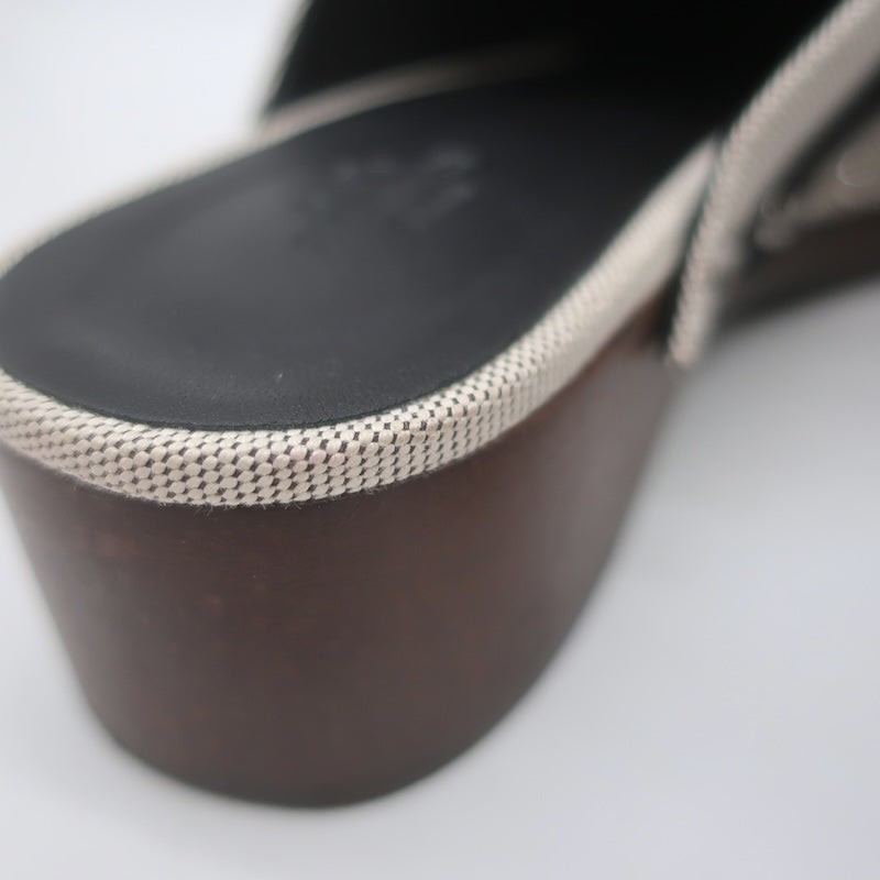 Hermes Carlotta Logo Print Canvas Clog Mules Pearl Gray Size 36