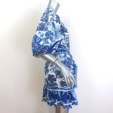 FARM Rio Sweet Rio Puff Sleeve Mini Dress Blue/White Printed Size Medium NEW
