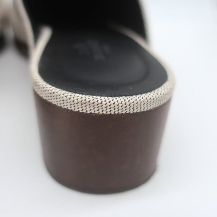 Hermes Carlotta Logo Print Canvas Clog Mules Pearl Gray Size 36