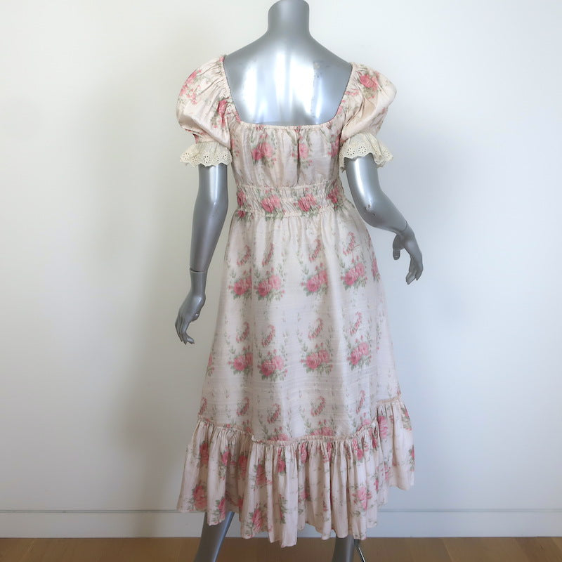 LoveShackFancy Terrence Midi Dress Dolce Floral Print Silk Size Extra Small NEW