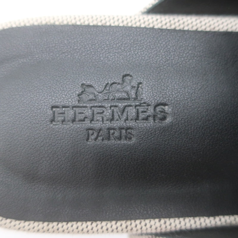 Hermes Carlotta Logo Print Canvas Clog Mules Pearl Gray Size 36