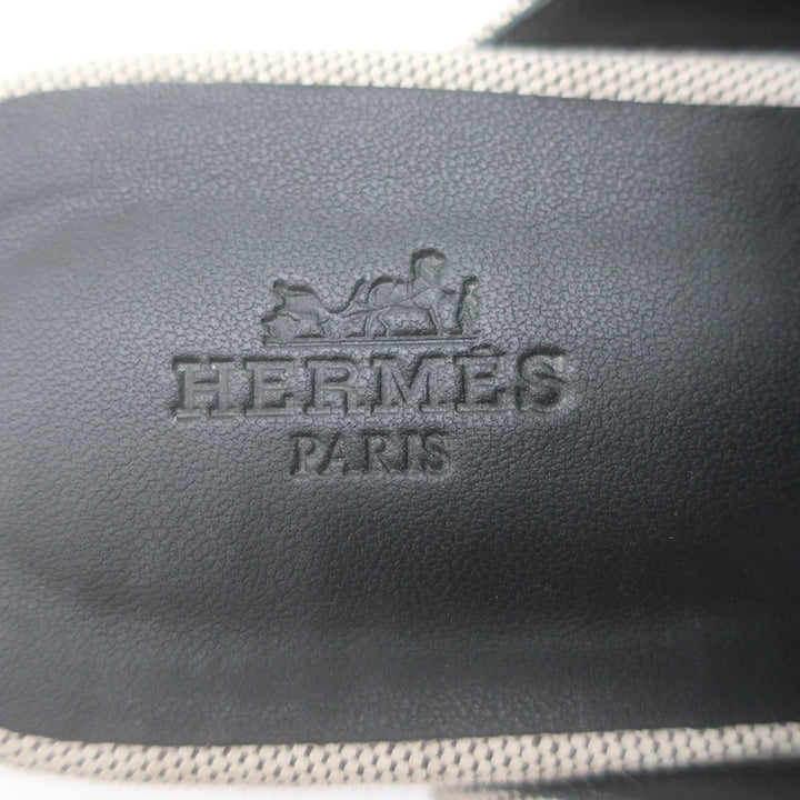 Hermes Carlotta Logo Print Canvas Clog Mules Pearl Gray Size 36