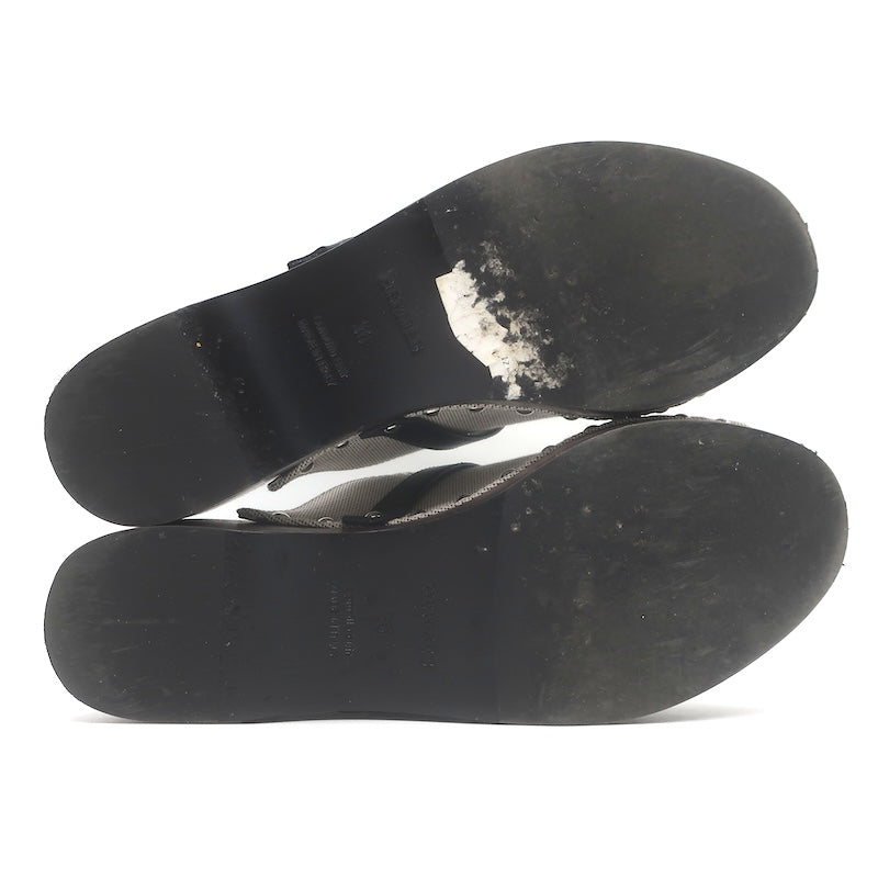 Hermes Carlotta Logo Print Canvas Clog Mules Pearl Gray Size 36