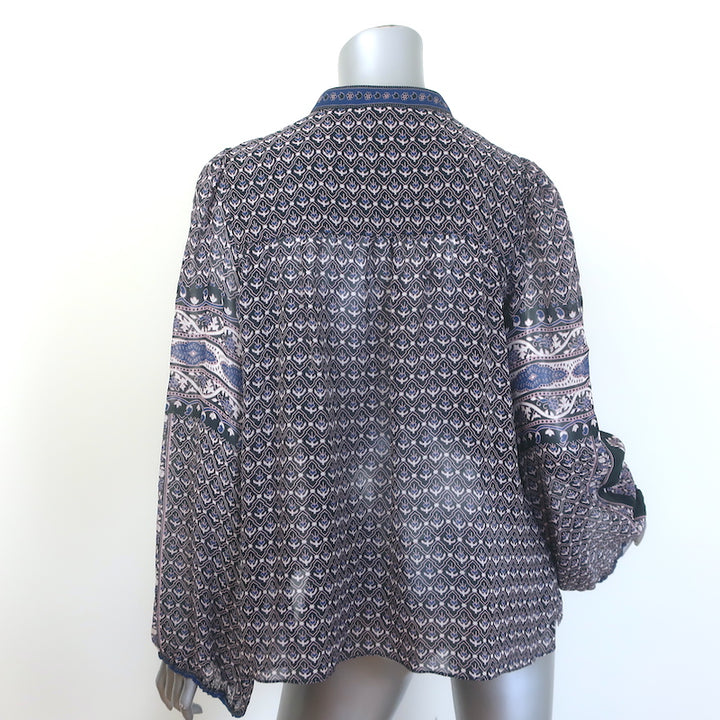 Ulla Johnson Amala Tie-Neck Blouse Black Printed Chiffon Size 10 Long Sleeve Top