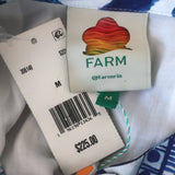 FARM Rio Sweet Rio Puff Sleeve Mini Dress Blue/White Printed Size Medium NEW