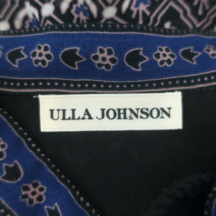 Ulla Johnson Amala Tie-Neck Blouse Black Printed Chiffon Size 10 Long Sleeve Top