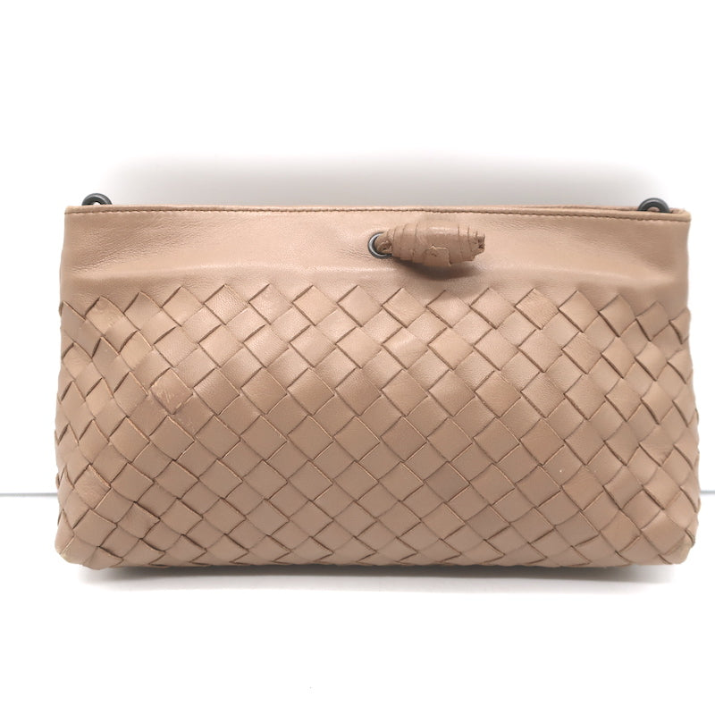 Bottega Veneta Braided Strap Mini Wristlet Clutch Beige Intrecciato Leather