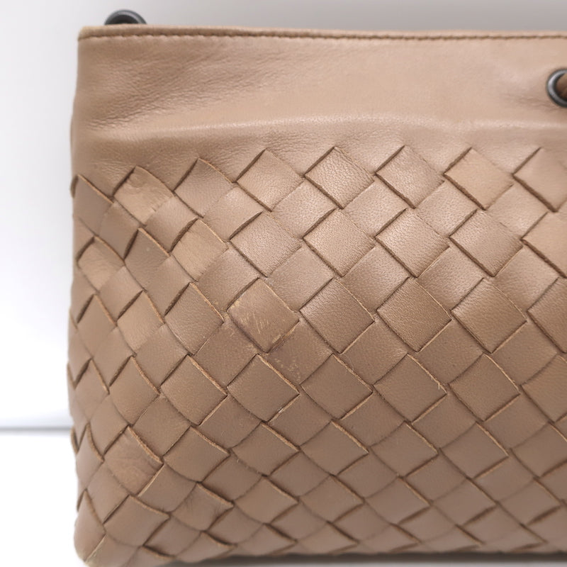 Bottega Veneta Braided Strap Mini Wristlet Clutch Beige Intrecciato Leather