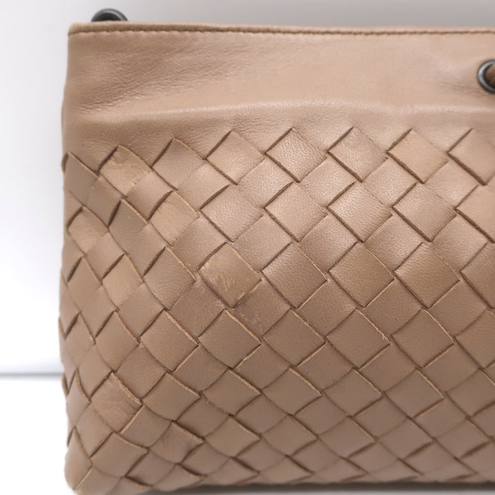Bottega Veneta Braided Strap Mini Wristlet Clutch Beige Intrecciato Leather