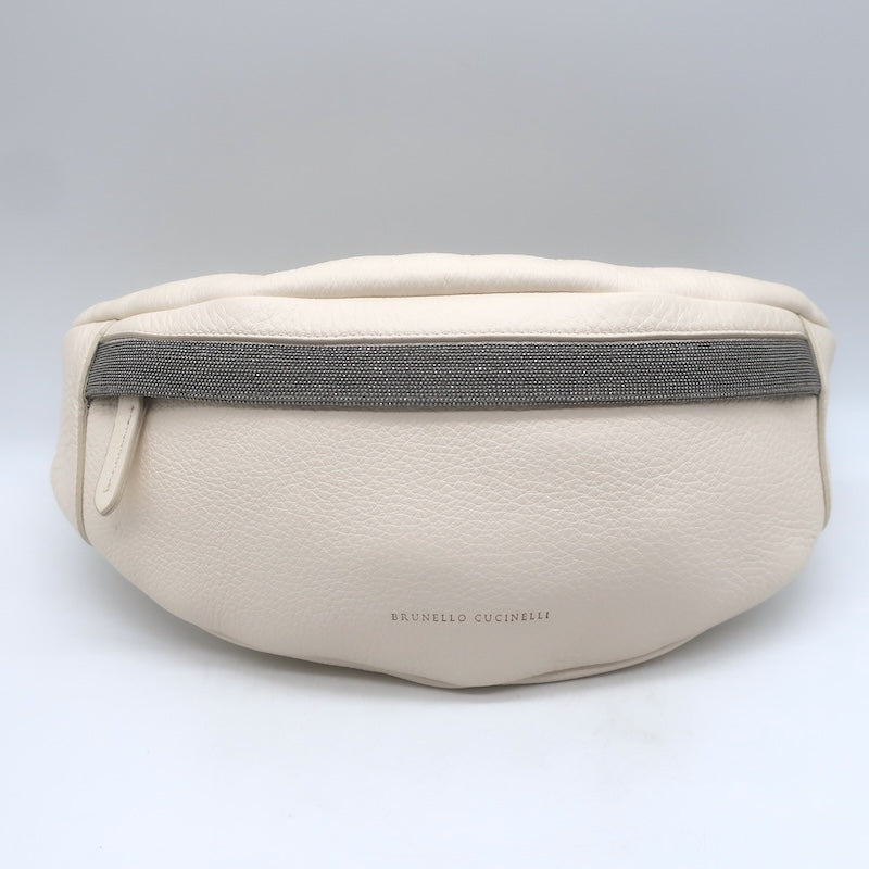 Brunello Cucinelli Monili-Trimmed Belt Bag Cream Pebbled Leather Crossbody