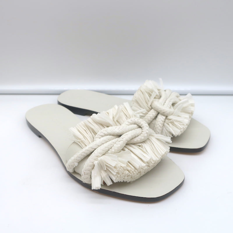Tory Burch Rope Slides White Raffia & Leather Size 6 Flat