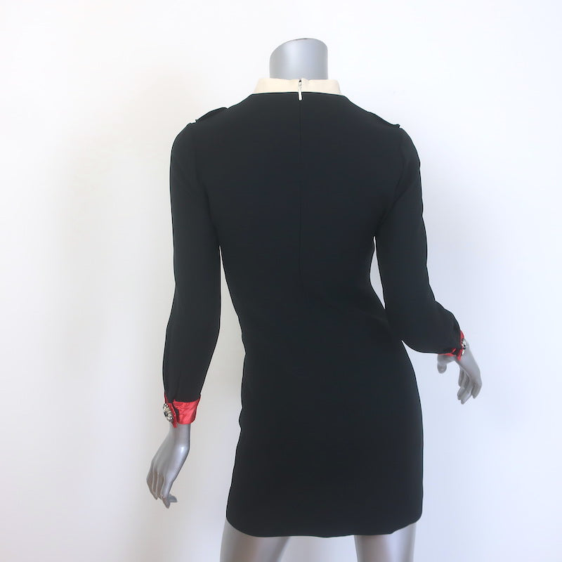Gucci Floral-Embroidered Bib Mini Dress Black Crepe Size 36
