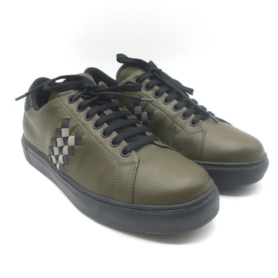 Bottega Veneta Intrecciato Weave Sneakers Military Green Leather Size 41.5