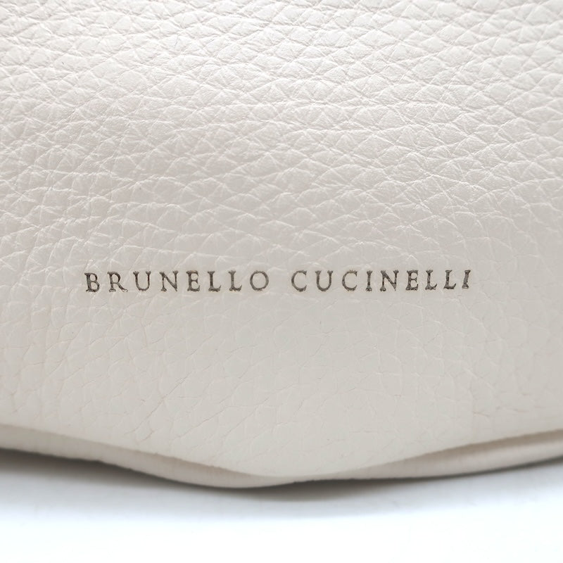 Brunello Cucinelli Monili-Trimmed Belt Bag Cream Pebbled Leather Crossbody