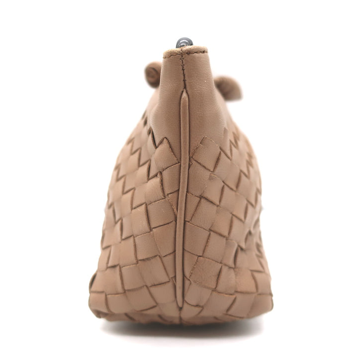 Bottega Veneta Braided Strap Mini Wristlet Clutch Beige Intrecciato Leather