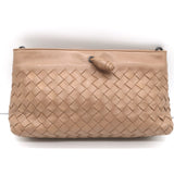 Bottega Veneta Braided Strap Mini Wristlet Clutch Beige Intrecciato Leather