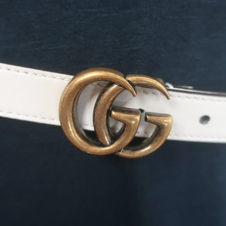 Gucci GG Marmont Skinny Belt Cream Leather Size 85 US 34