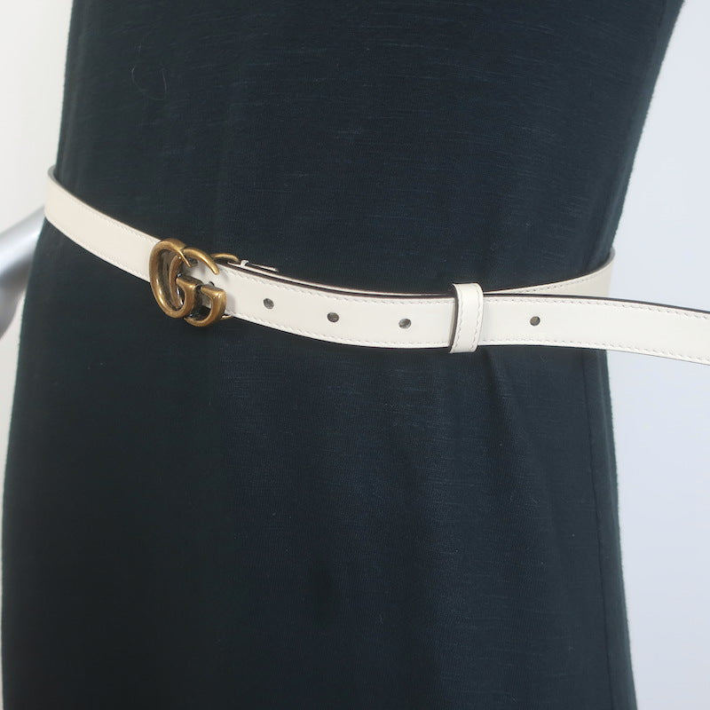 Gucci GG Marmont Skinny Belt Cream Leather Size 85 US 34