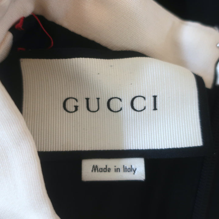 Gucci Floral-Embroidered Bib Mini Dress Black Crepe Size 36
