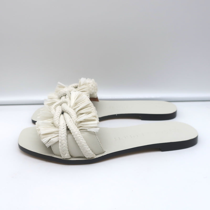 Tory Burch Rope Slides White Raffia &amp; Leather Size 6 Flat Sandals NEW