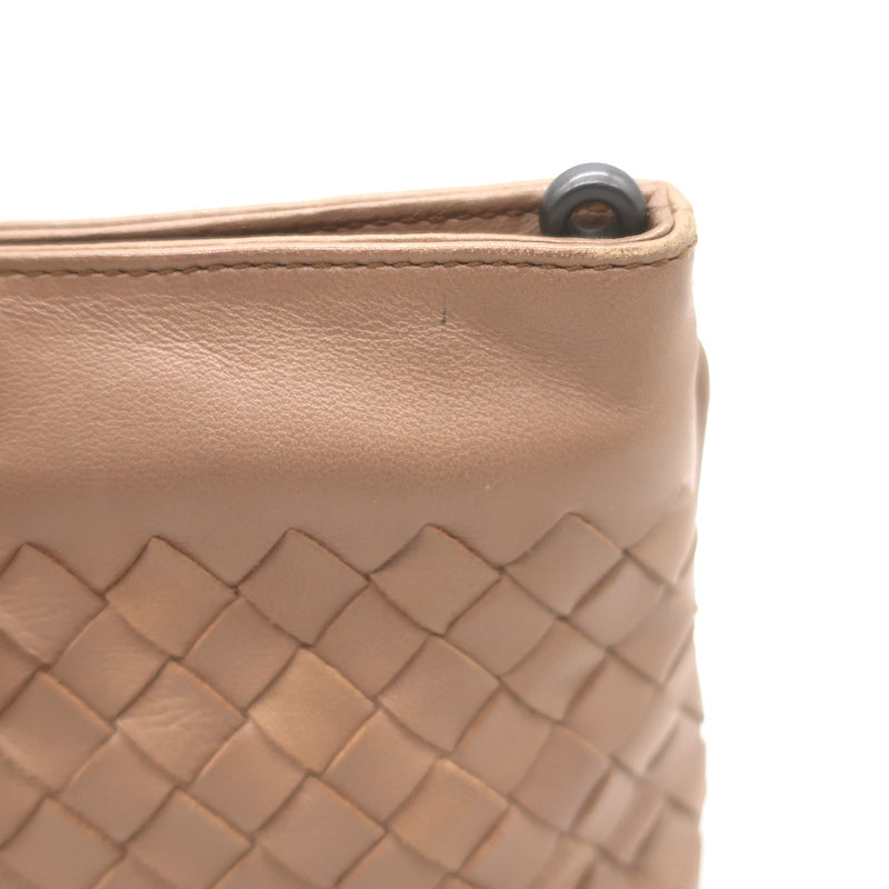 Bottega Veneta Braided Strap Mini Wristlet Clutch Beige Intrecciato Leather