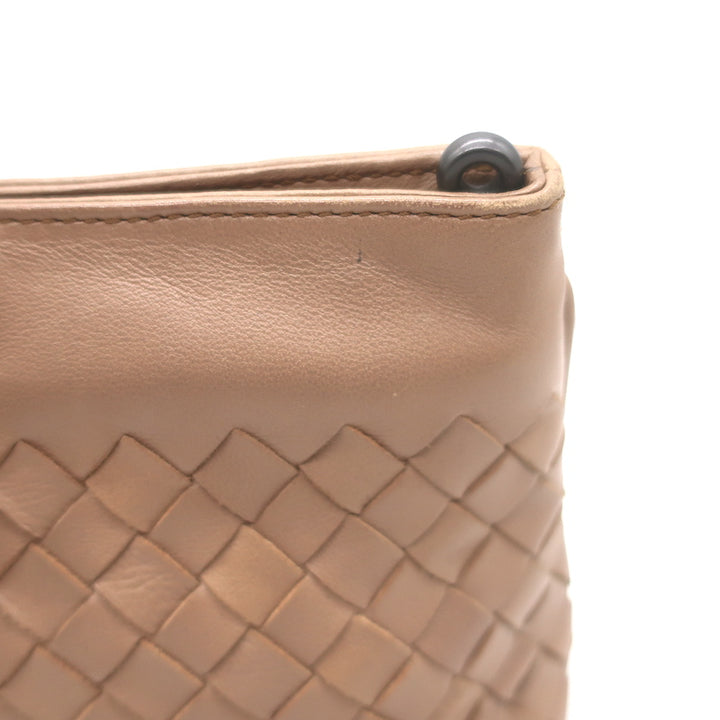 Bottega Veneta Braided Strap Mini Wristlet Clutch Beige Intrecciato Leather
