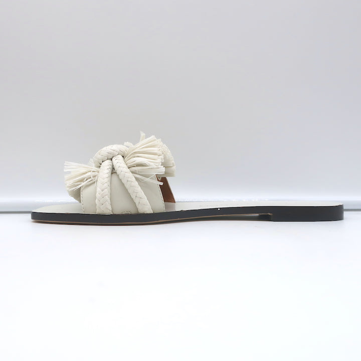 Tory Burch Rope Slides White Raffia &amp; Leather Size 6 Flat Sandals NEW