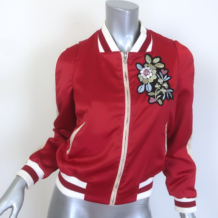 Maje Embroidered Satin Varsity Jacket Red Size 38