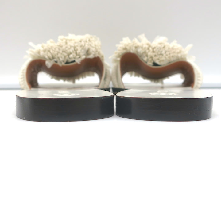 Tory Burch Rope Slides White Raffia &amp; Leather Size 6 Flat Sandals NEW