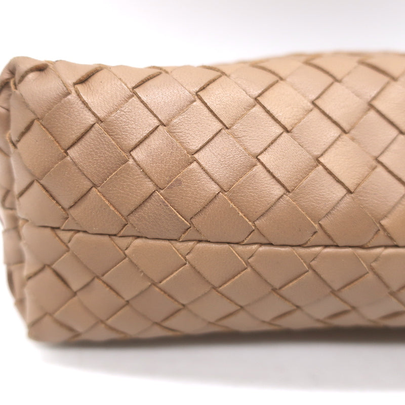 Bottega Veneta Braided Strap Mini Wristlet Clutch Beige Intrecciato Leather