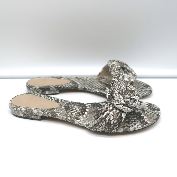 Alexandre Birman Vicky Knotted Flat Slide Sandals Gray Snakeskin Size 38.5