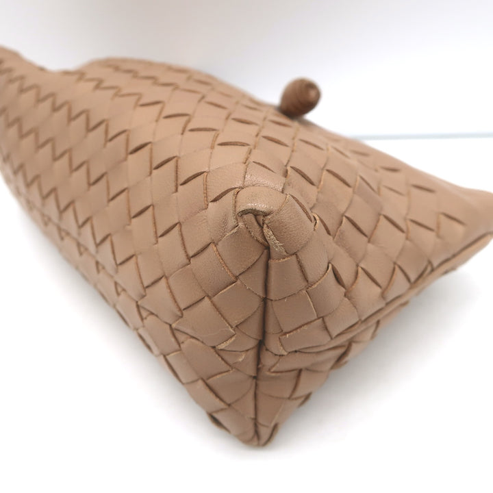 Bottega Veneta Braided Strap Mini Wristlet Clutch Beige Intrecciato Leather