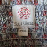 Gul Hurgel Tie-Strap Smocked Maxi Dress Navy Floral Print Cotton Size Small