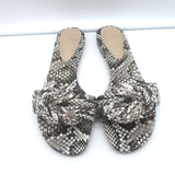 Alexandre Birman Vicky Knotted Flat Slide Sandals Gray Snakeskin Size 38.5