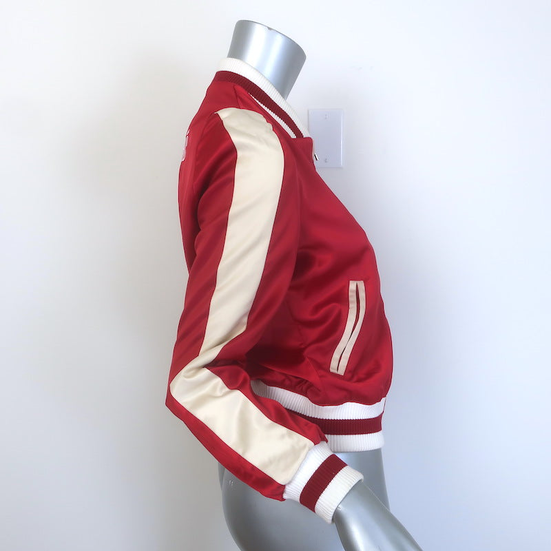 Maje Embroidered Satin Varsity Jacket Red Size 38
