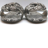 Alexandre Birman Vicky Knotted Flat Slide Sandals Gray Snakeskin Size 38.5