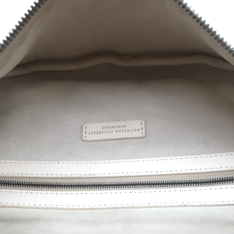 Brunello Cucinelli Monili-Trimmed Belt Bag Cream Pebbled Leather Crossbody