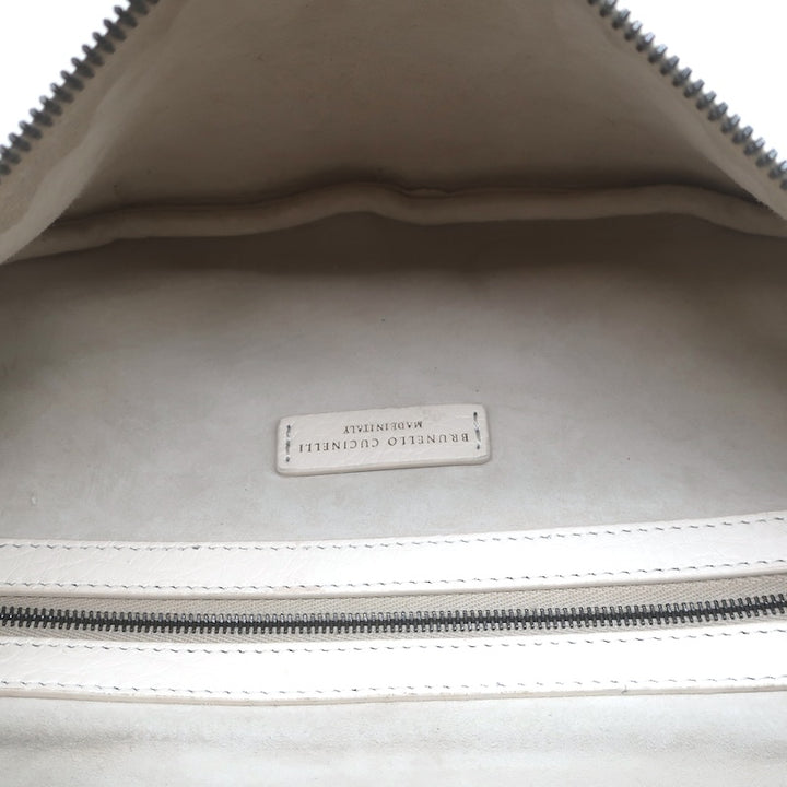 Brunello Cucinelli Monili-Trimmed Belt Bag Cream Pebbled Leather Crossbody