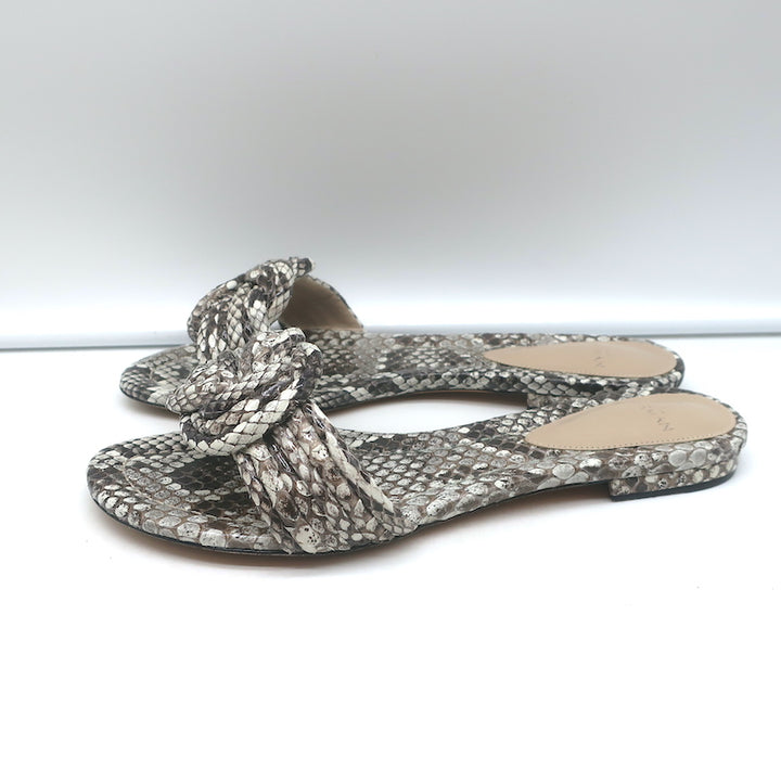 Alexandre Birman Vicky Knotted Flat Slide Sandals Gray Snakeskin Size 38.5