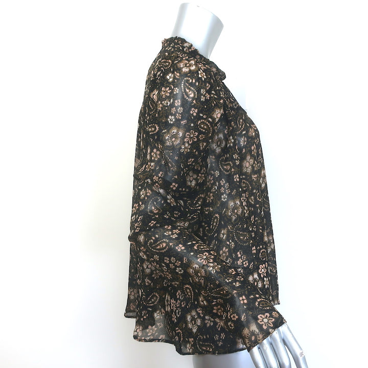 Ulla Johnson Renly Puff Sleeve Blouse Black Floral Paisley Print Silk Size 10
