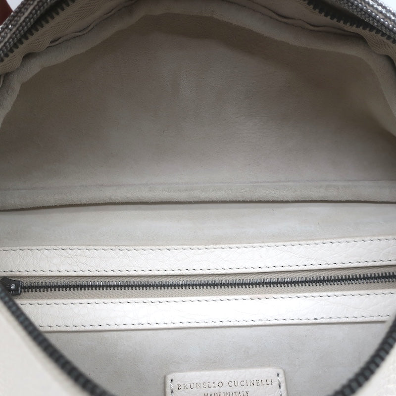 Brunello Cucinelli Monili-Trimmed Belt Bag Cream Pebbled Leather Crossbody