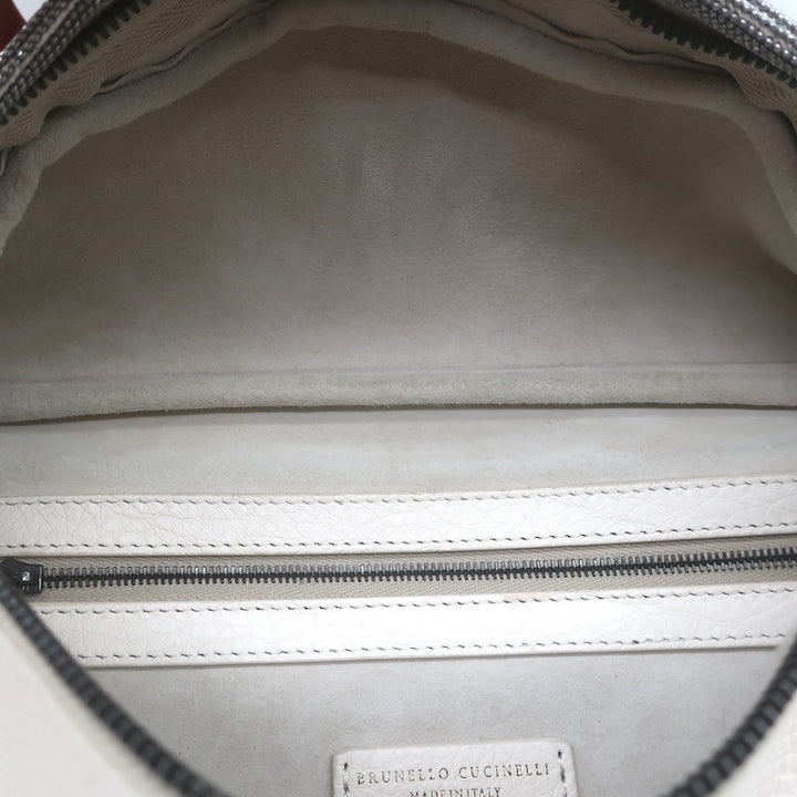 Brunello Cucinelli Monili-Trimmed Belt Bag Cream Pebbled Leather Crossbody