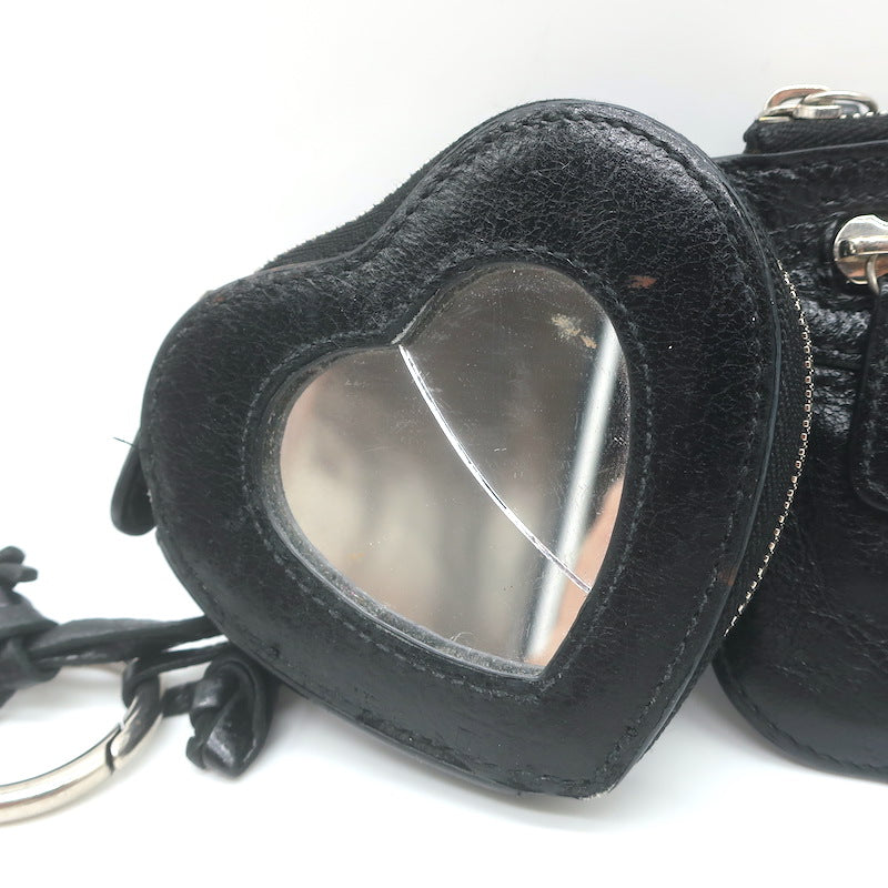 Balenciaga Le Cagole Keychain Card Holder &amp; Coin Purse Black Leather