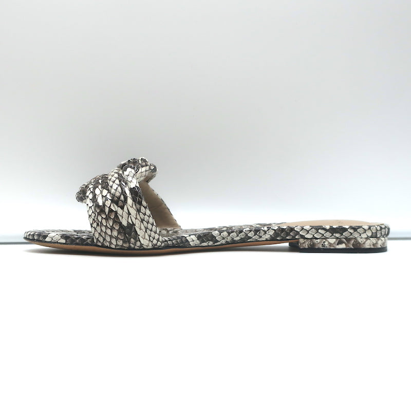 Alexandre Birman Vicky Knotted Flat Slide Sandals Gray Snakeskin Size 38.5