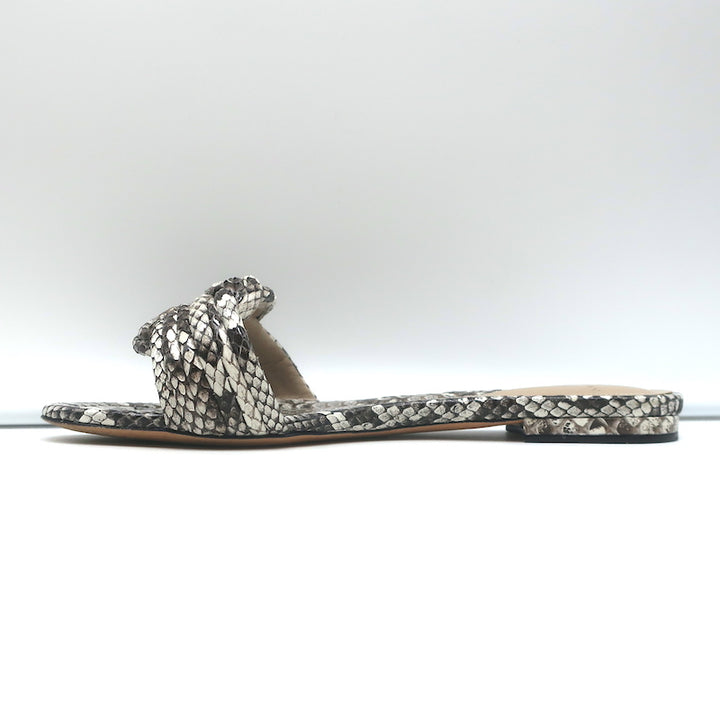 Alexandre Birman Vicky Knotted Flat Slide Sandals Gray Snakeskin Size 38.5