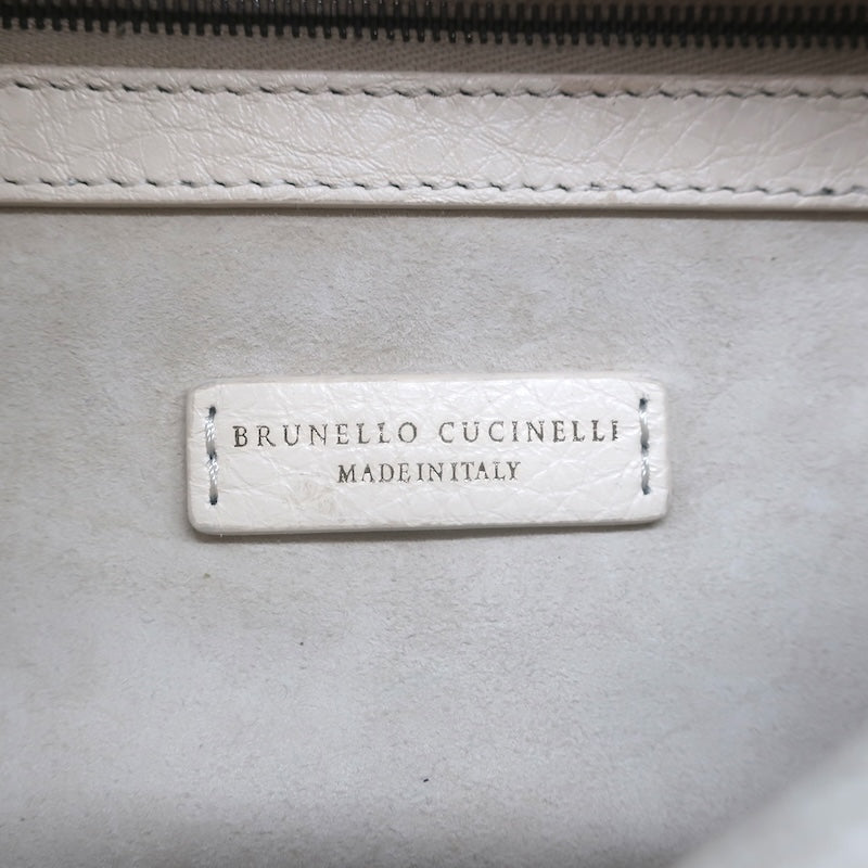 Brunello Cucinelli Monili-Trimmed Belt Bag Cream Pebbled Leather Crossbody