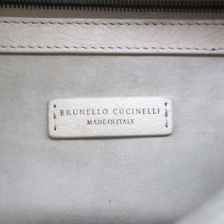 Brunello Cucinelli Monili-Trimmed Belt Bag Cream Pebbled Leather Crossbody