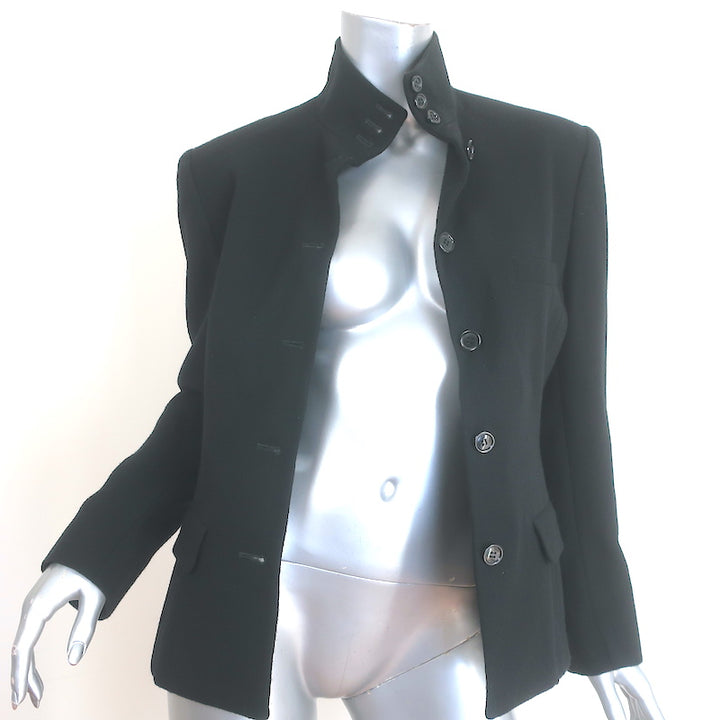 Ralph Lauren Blue Label High-Neck Button Front Jacket Black Wool Size 6