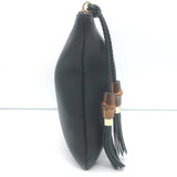 Gucci Bamboo Tassel Zip Large Clutch Bag Black Leather